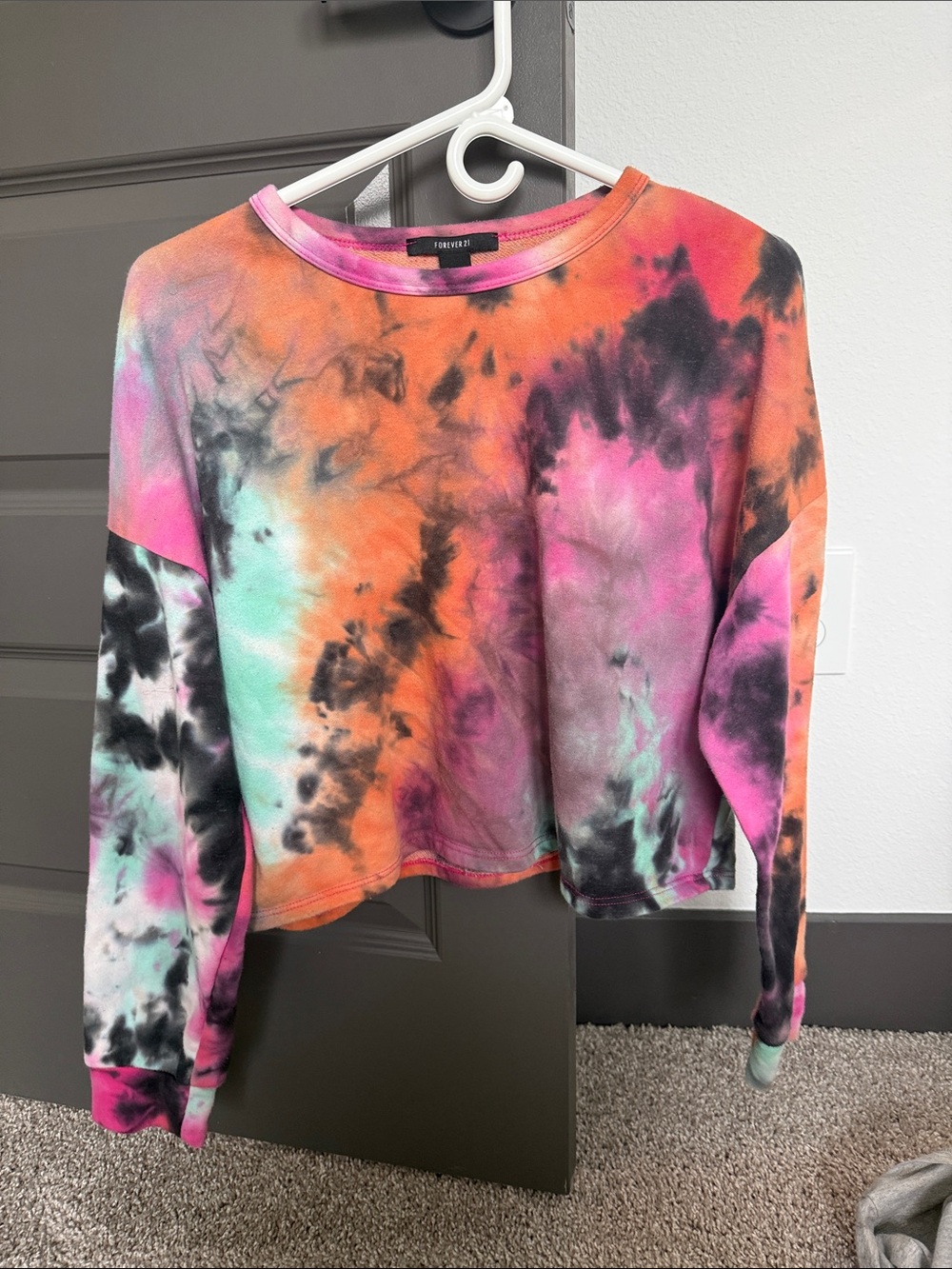 Forever 21 Multicolor Tie-Dye Cropped Sweatshirt - Pink/Orange/Teal/Black